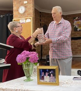 Anne Field awarding the Vase to Herbert Camilleri