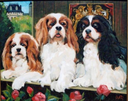 2006 Painting of my three Cavaliers  - William, Raine and Angus - Painted by Bruce for my father's 91st Birthday